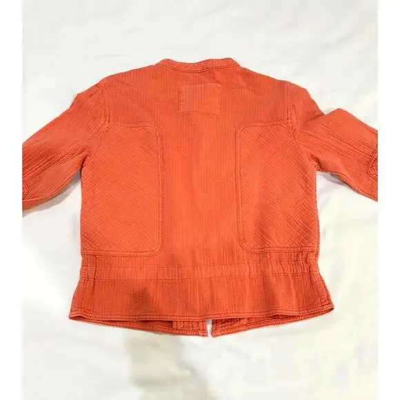 Anthropologie Coral Orange Joyce Quilted Textured Moto Full Zip Jacket- Size XS - Picture 2 of 9